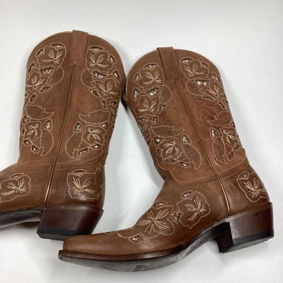 Shyanne Brown Embroidered Heeled Boots - Picture 11 of 16